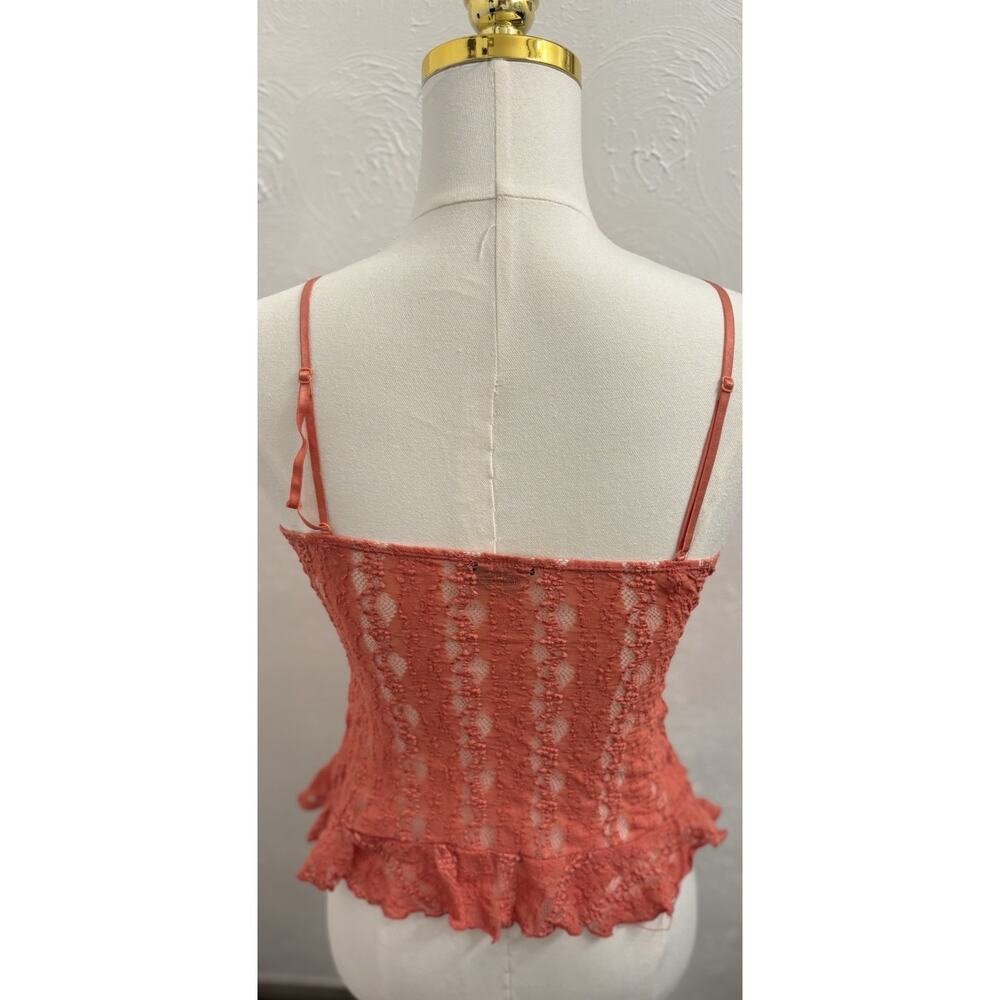 Vintage XOXO Lace Babydoll Cropped Cami Size Large Salmon Ruffle Sheer - Picture 4 of 5